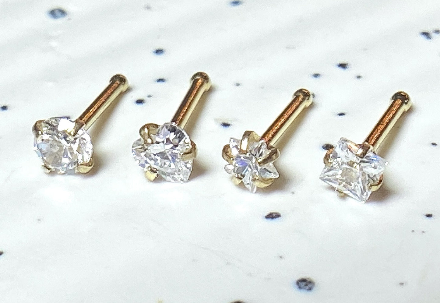 4pc Value Pack Prong Set Shaped Gem Steel Nose Studs Bones Rings