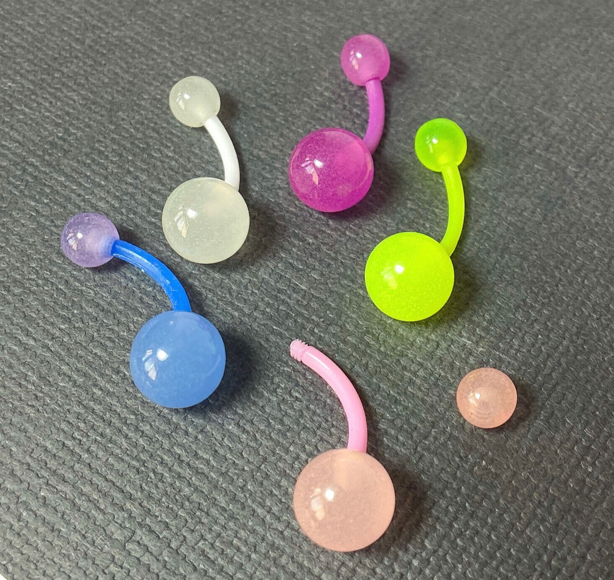 5pc Value Pack Bioflex Glow in the Dark Belly Rings 14g Navel Naval Body Jewelry