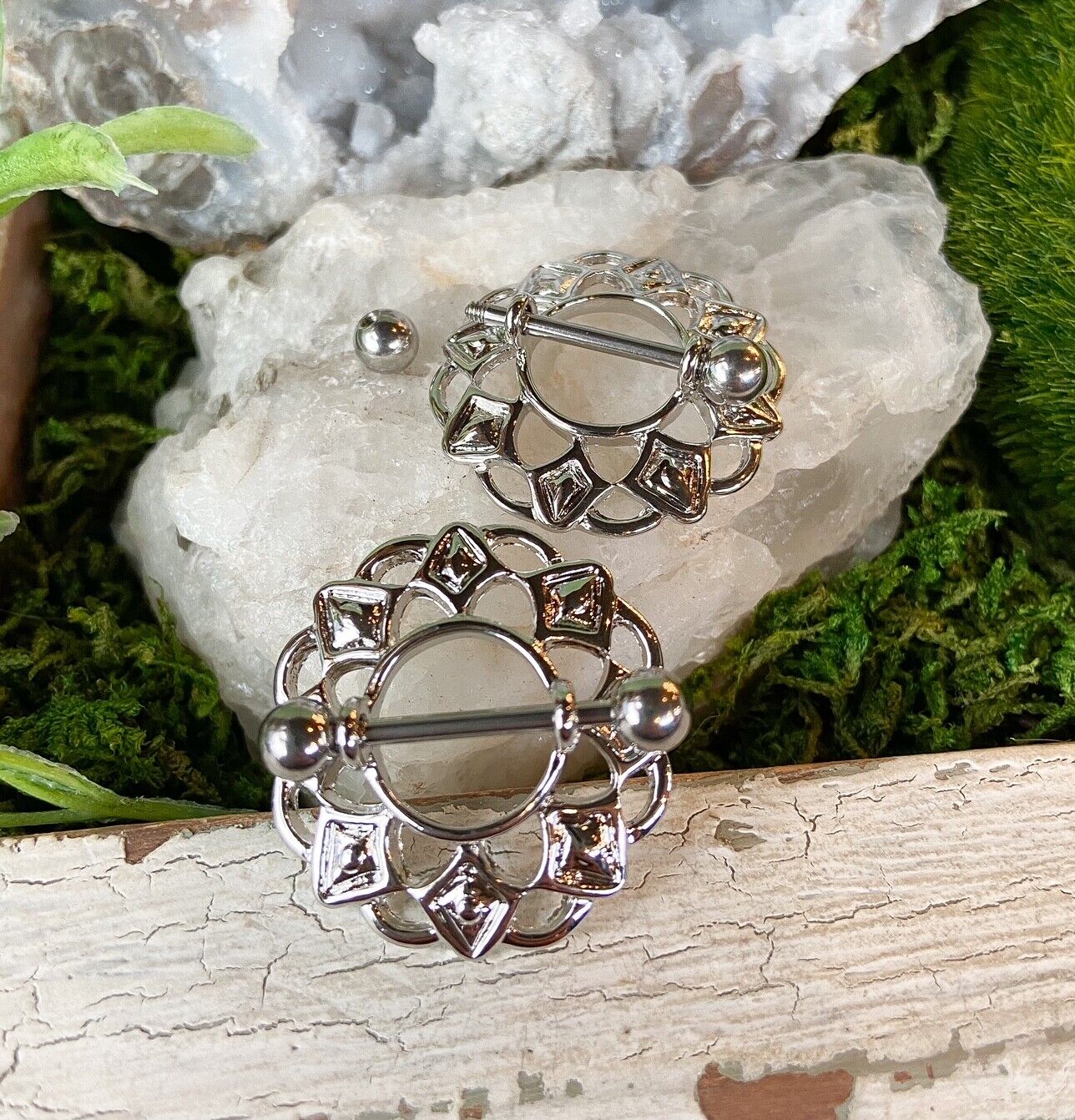 PAIR Tribal Shield Nipple Rings Shields 14g Pierced Body Piercing Jewelry