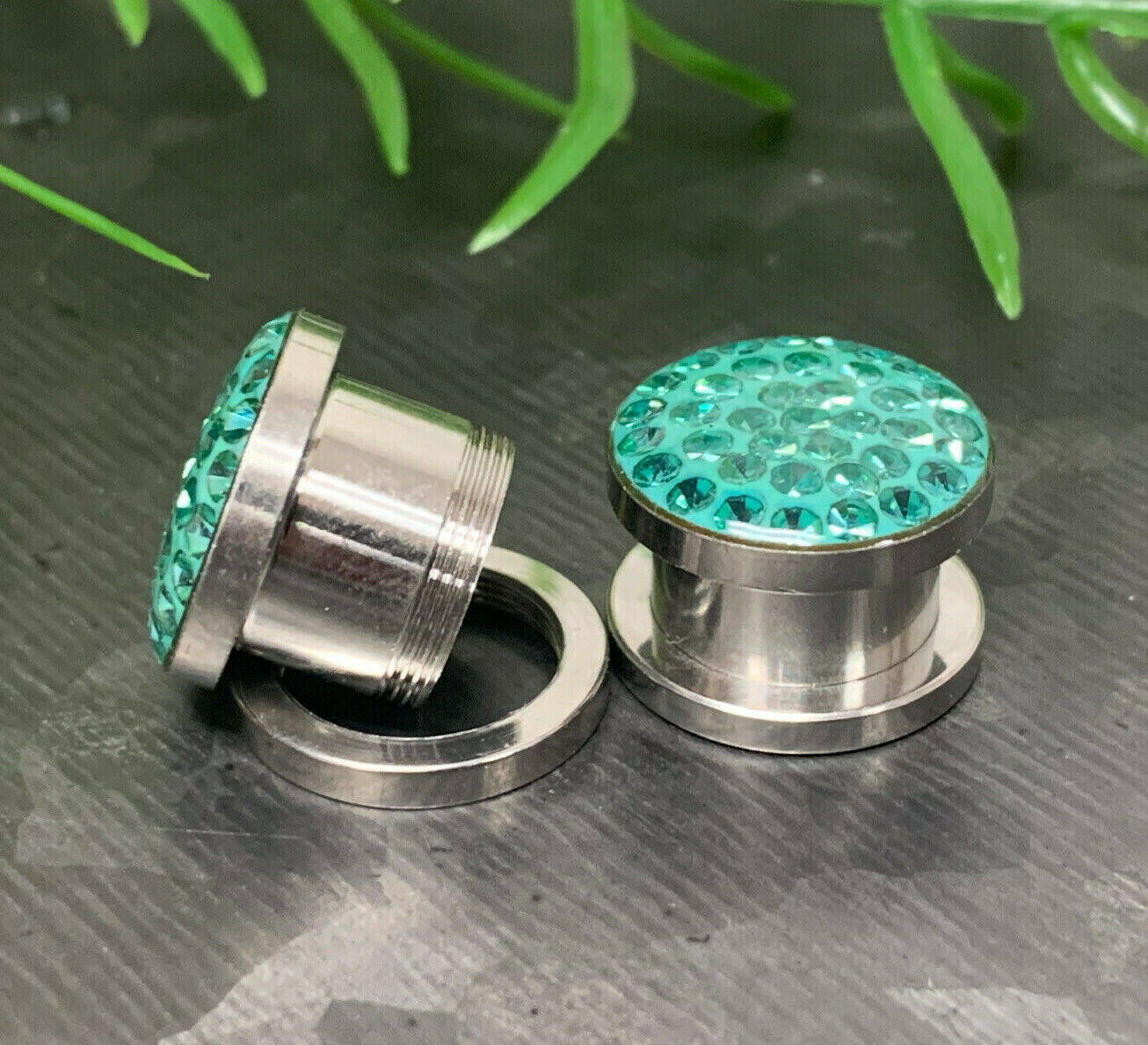 PAIR Epoxy Coated Ferido Gems Screw Fit Plugs Tunnels Earlets Gauges