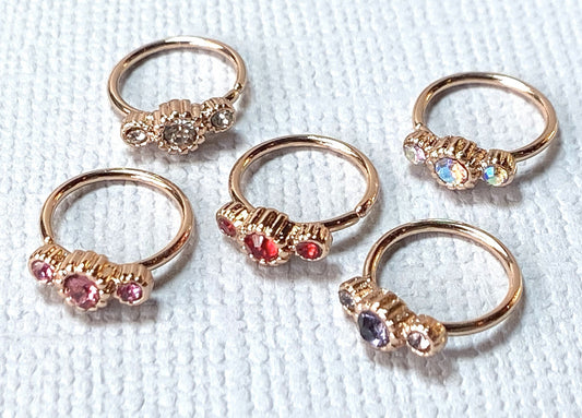 1pc Rose Gold Three CZ Gem Hoop Nose / Cartilage Ring Rook Daith Helix Tragus