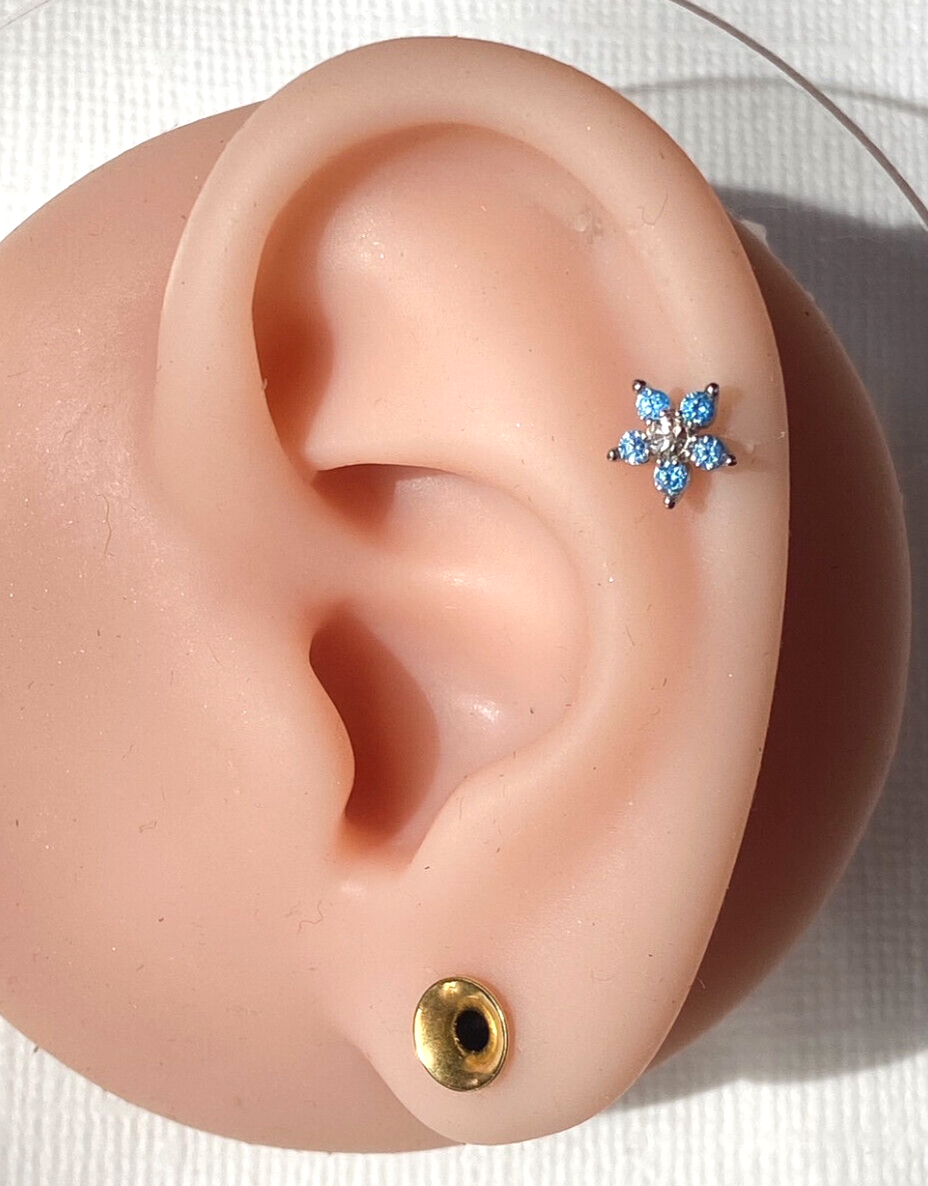 1pc Double Tier Gem Flower Labret 16g Internally Threaded Helix Tragus Cartilage