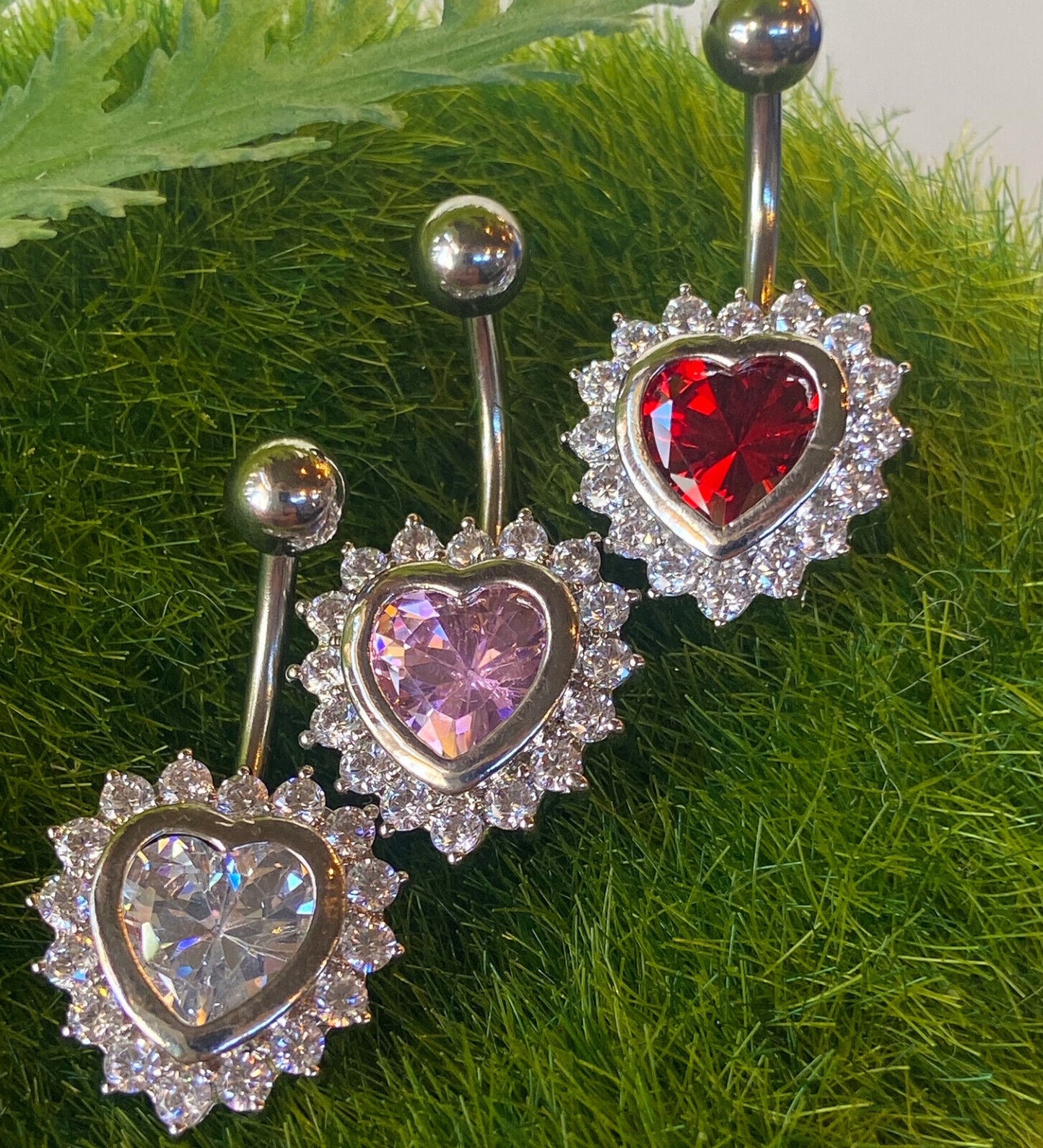 1pc Heart CZ Gems Pierced Belly Navel Naval Ring Body Jewelry Gold Rose Gold