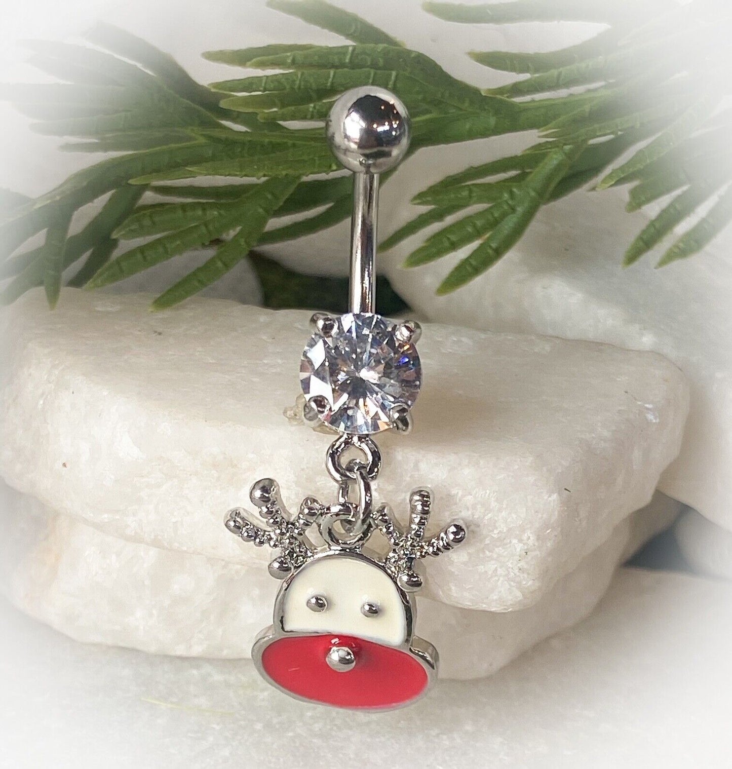 Christmas Dangle Belly Ring Pierced Navel Holiday Surgical Steel 14k Gold IP