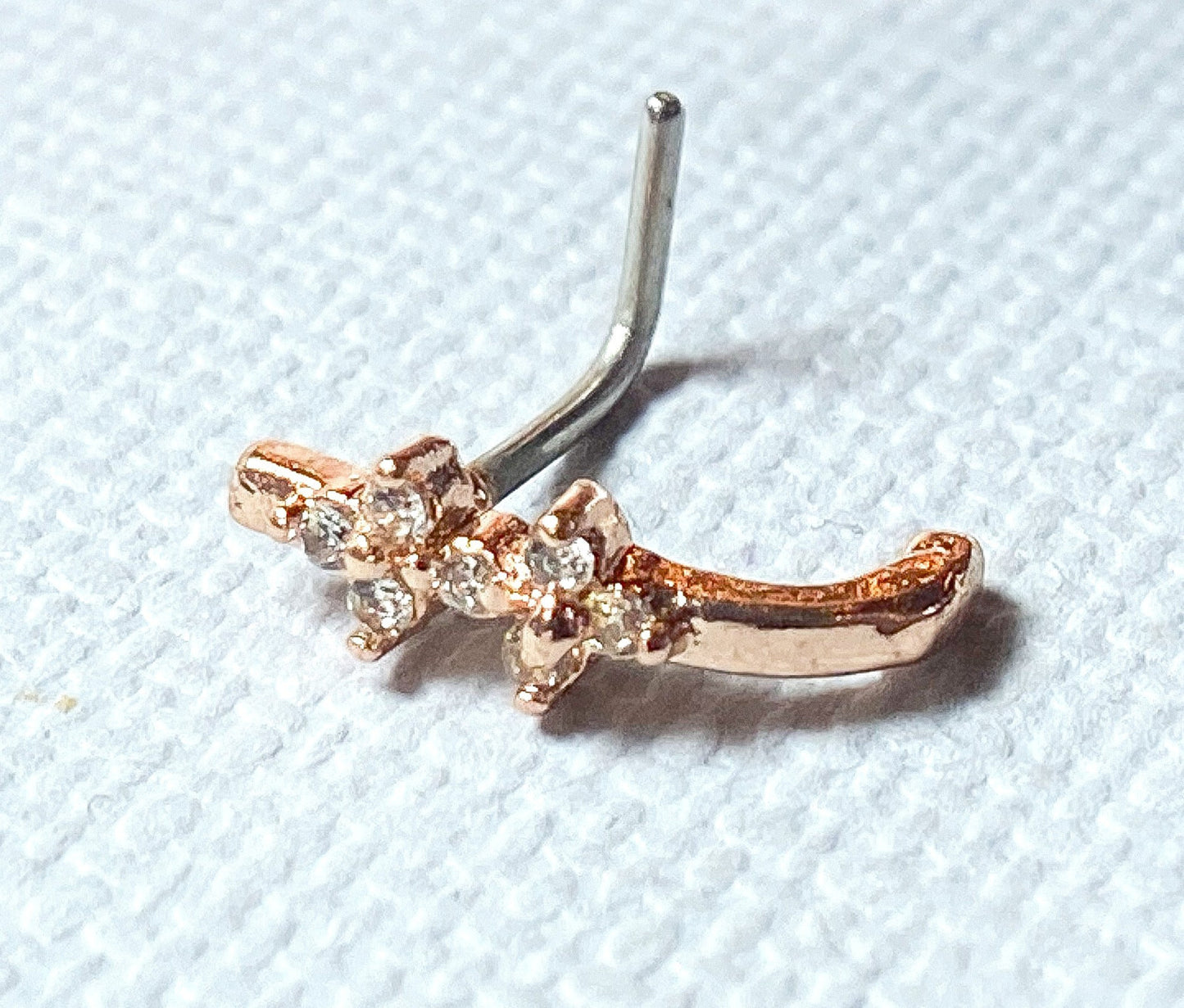 1pc Double CZ Gem Design Nose Crawler L-Bend 20g Nose Ring Stud Screw