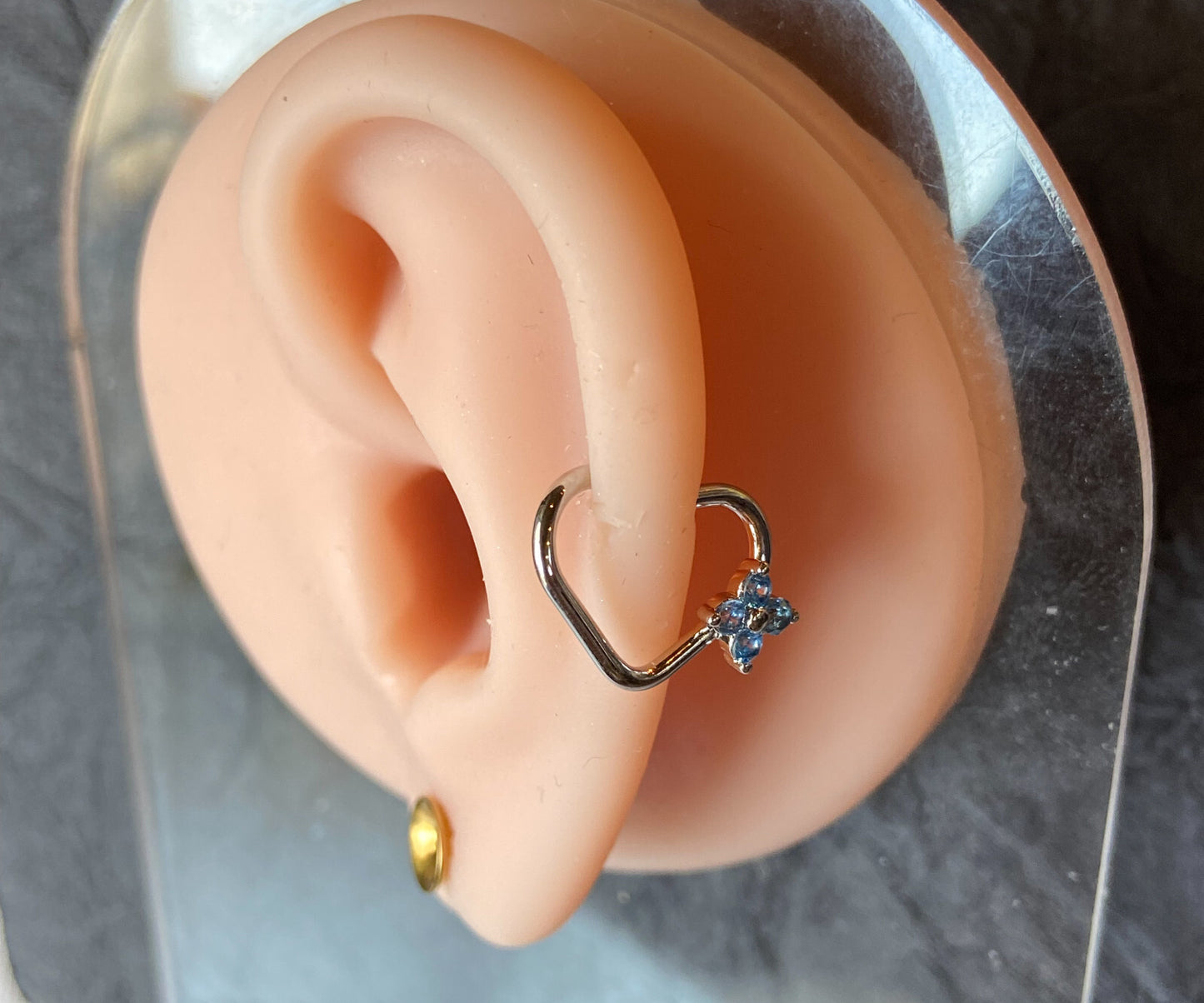 1pc Four CZ Gem Flower Bendable Heart Ear Cartilage Daith Hoop Ring
