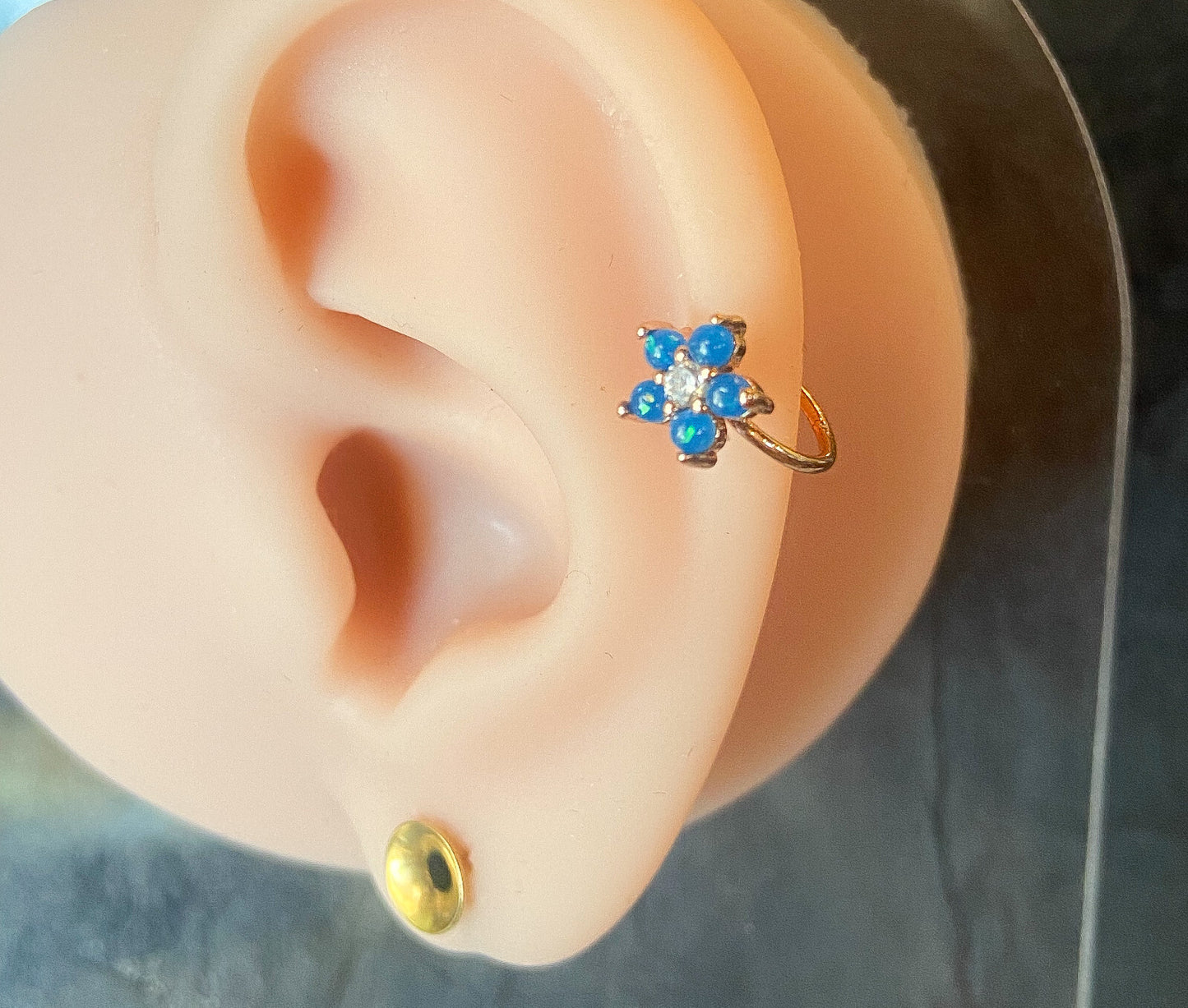 1pc Rose Gold Opal Flower Hoop Nose / Cartilage Ring Rook Daith Helix Tragus