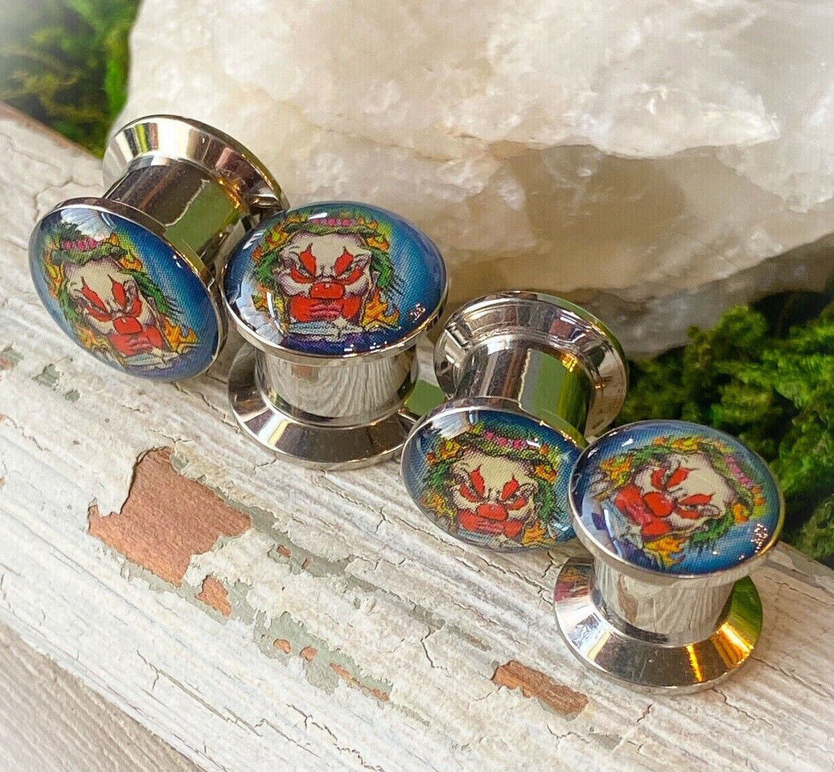 Stash Plug PAIR Steel Blue Insane Clown Logo Stash Plugs Gauges Earlet Pierced Bo ...