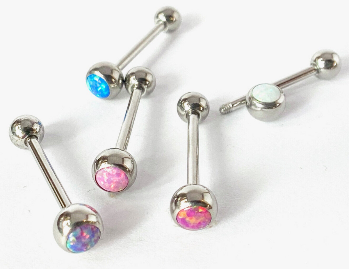 1pc Press-Fit Opal Ball 316L Surgical Steel Tongue Ring Barbell Body Jewelry