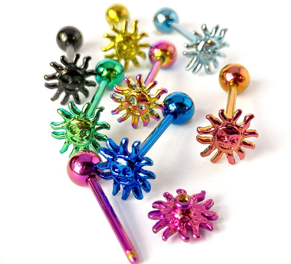 1pc Sun Design Tongue Ring Titanium Anodized 14g Tounge Barbell Body Jewelry