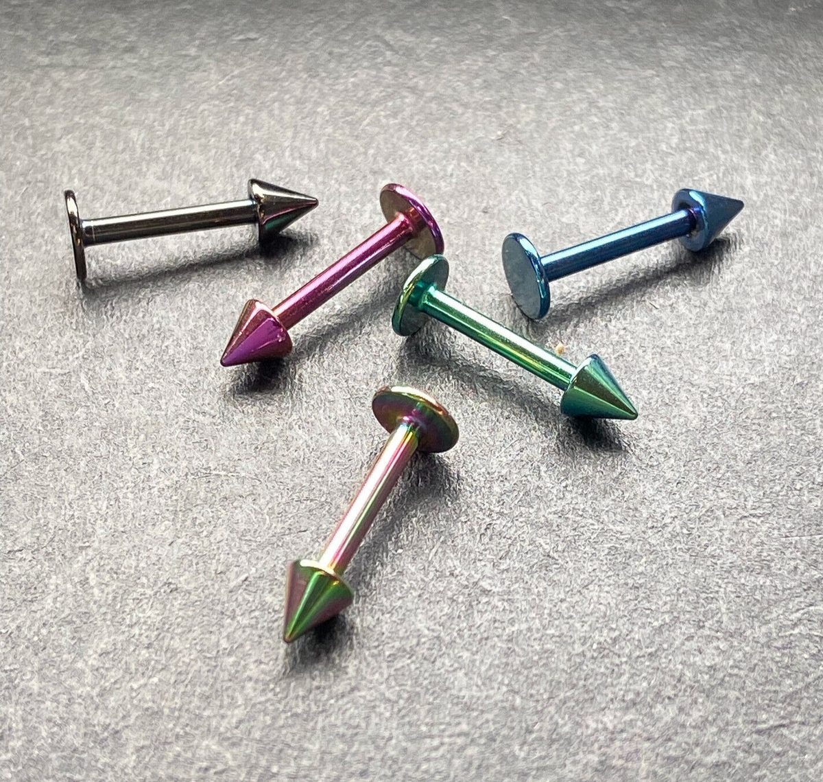 5pc Value Pack Externally Threaded Titanium IP Spiked Steel Labrets 14g, 3/8"