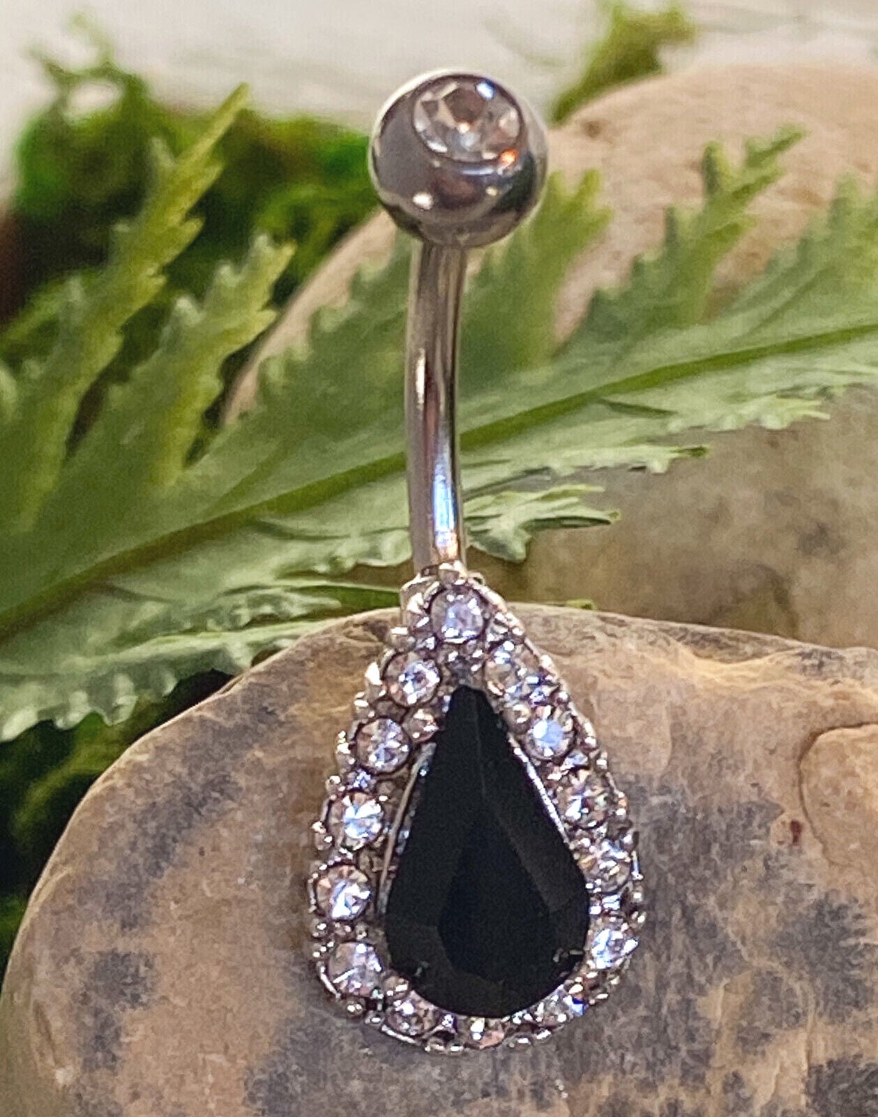 1pc Tear Drop CZ Paved Prong Set Belly Pierced Navel Naval Ring