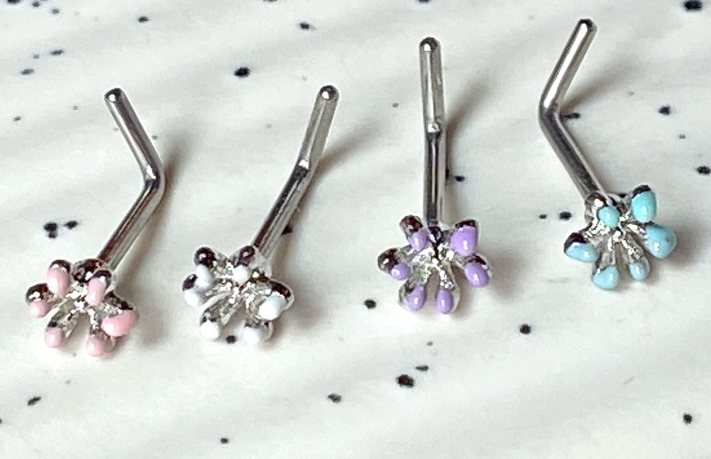 1pc Enamel Flower Top L-Bend 20g Nose Ring Stud Screw Surgical Steel