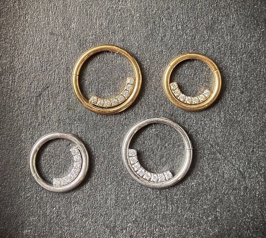 1pc Inner CNC Gems Hinged Segment Ring 16g Septum Clicker 316L Surgical Steel