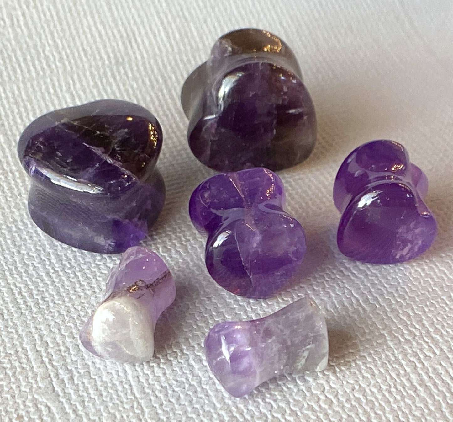 PAIR Heart Shaped Amethyst Stone Plugs Gauges Amythest Tunnels Body Jewelry