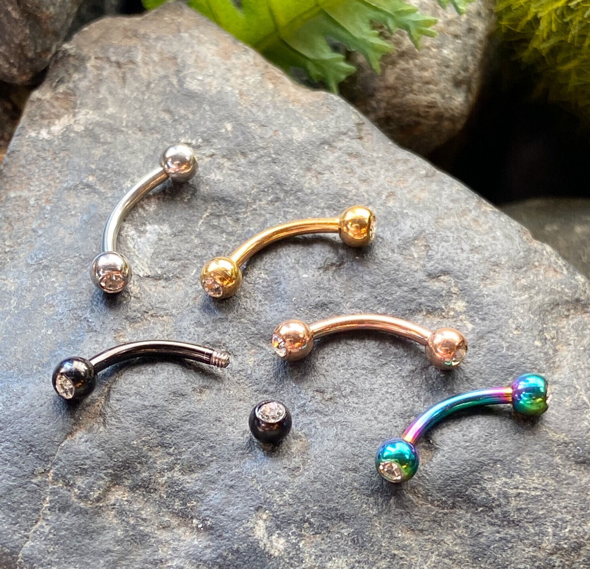 5pc Value Pack Five Colors Ion Plated Steel Gem Eyebrow Rings 16g Body Jewelry