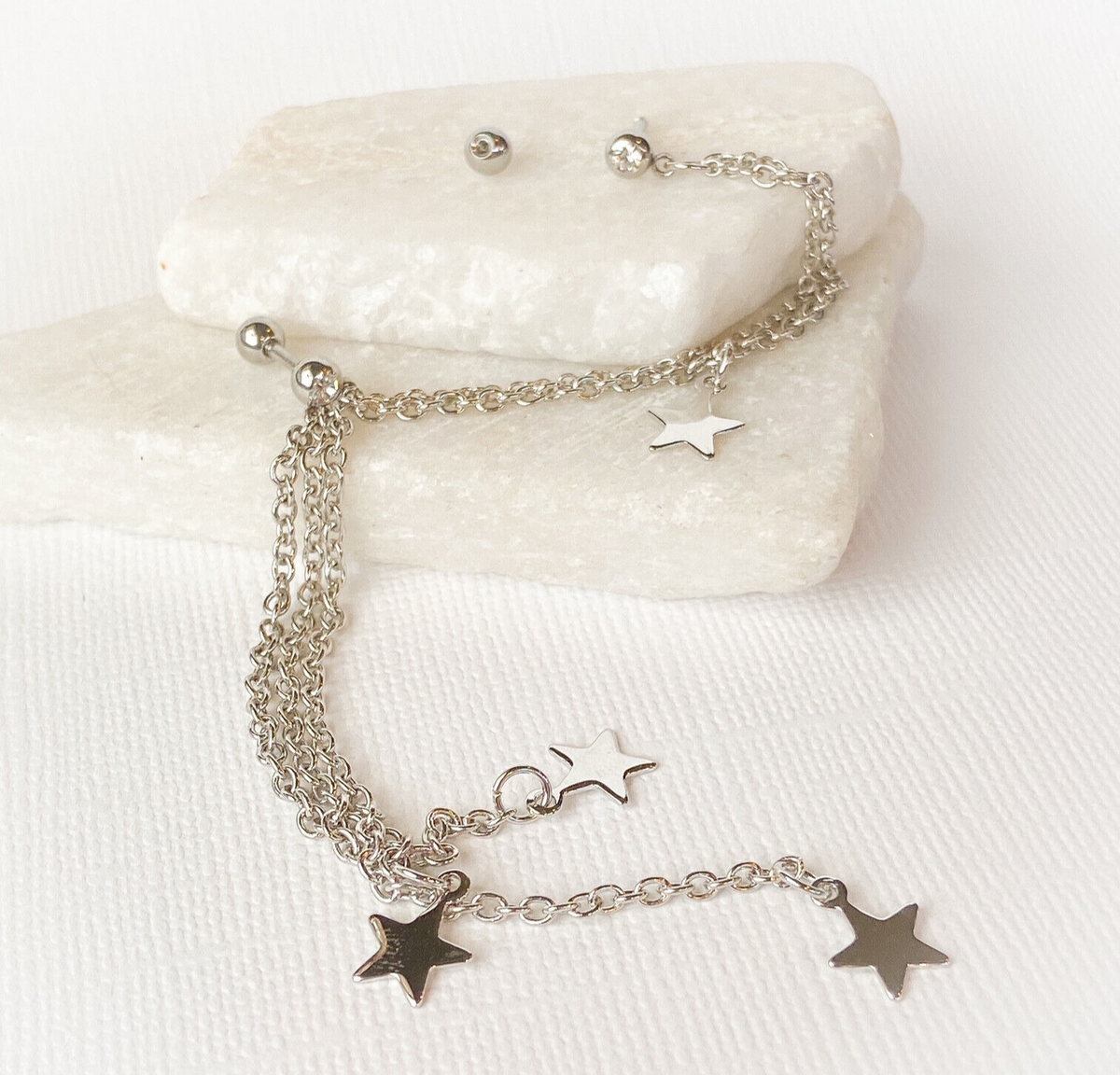 Steel Chain Linked Stars Ring Cartilage Tragus Helix Barbell Piercing Jewelry