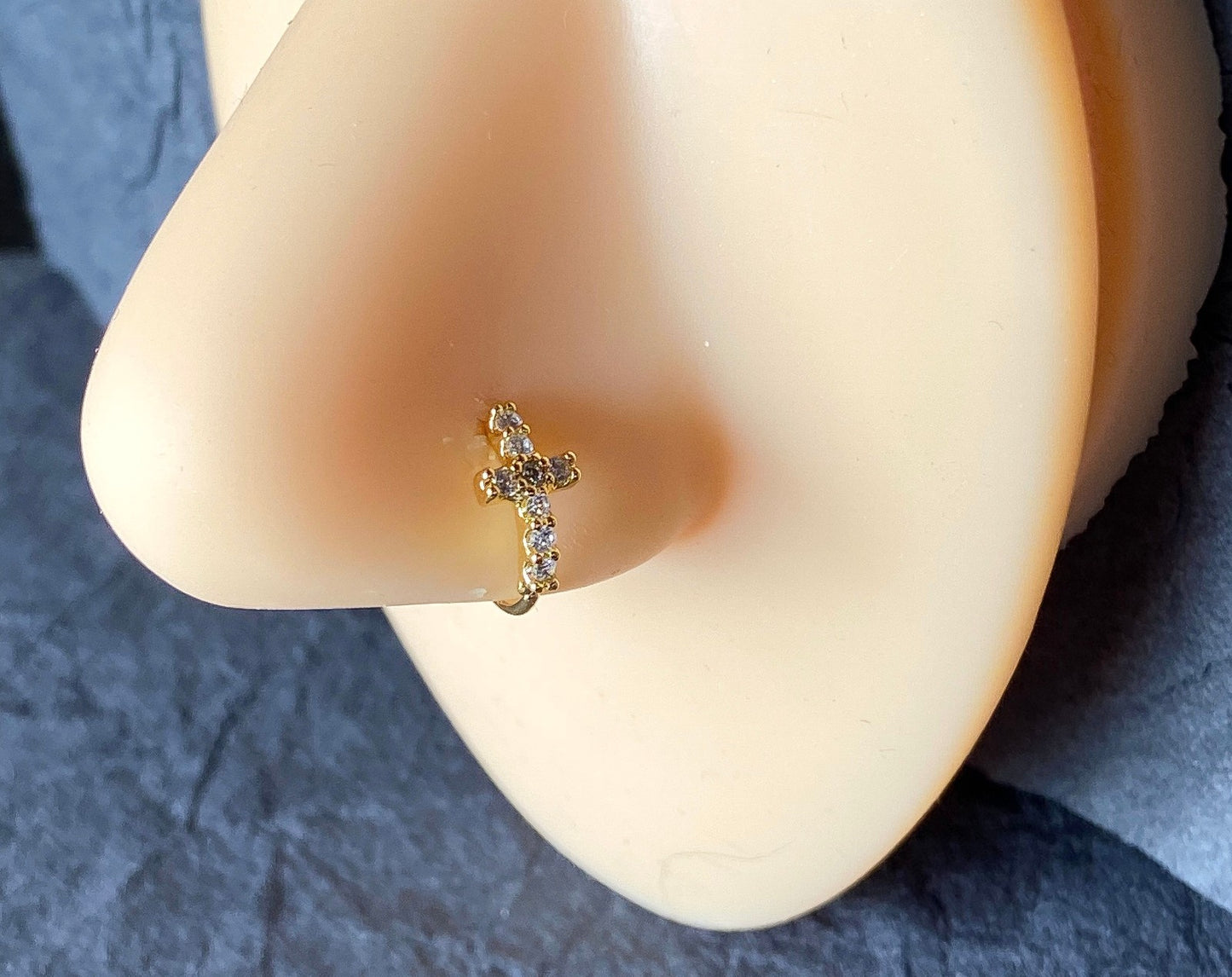 1pc Bendable Nose Hoop / Cartilage Ring CZ Gem Paved Cross for Rook, Daith
