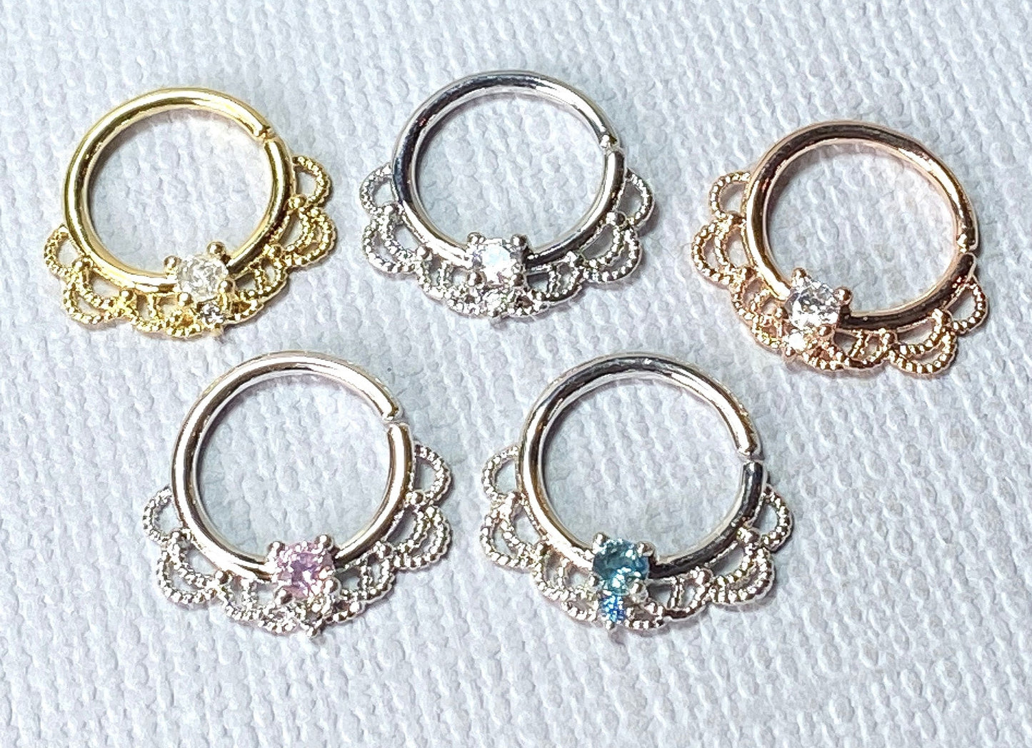 1pc CZ Gem Filigree Hoop Ring Nose Septum Daith Rook Tragus Ear Cartilage