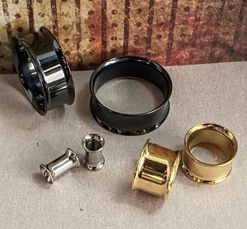 PAIR Solid Implant Grade Titanium Double Flare Tunnels Plugs Gauges Body Jewelry