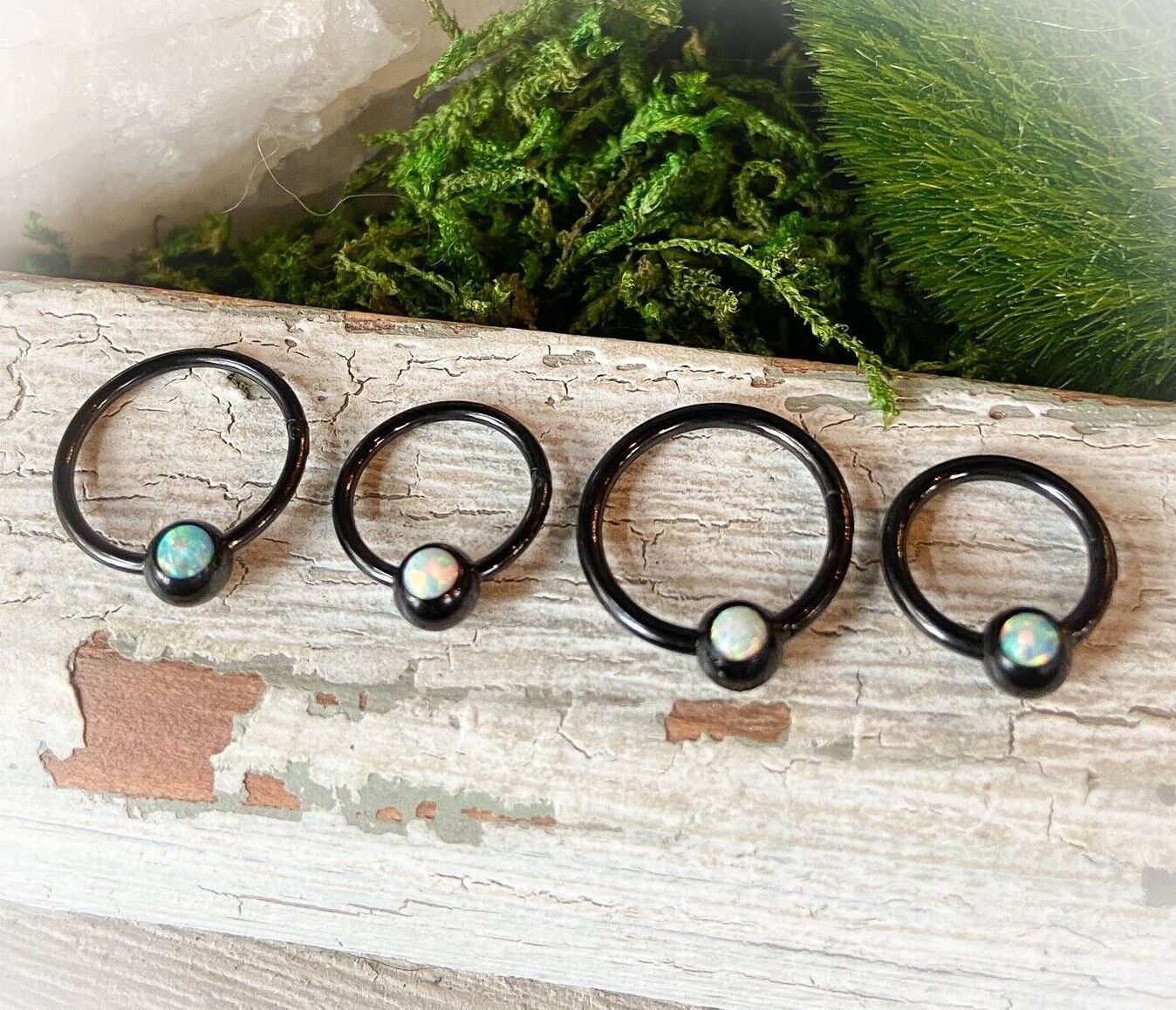 1pc Opal Ball Hinged Segment Ring Septum Clicker Captive Bead Helix Cartilage