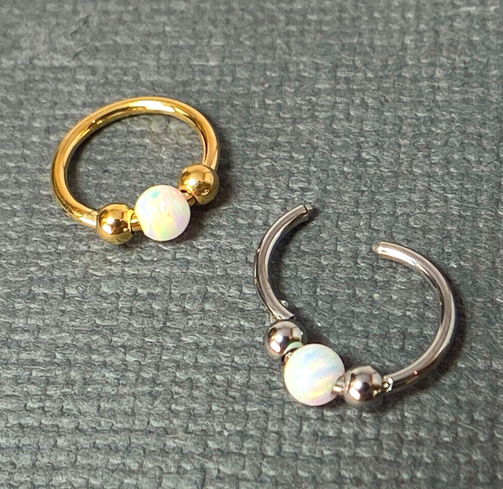 1pc Opal Ball Centered Hinged Segment Ring Steel Septum Hoop Helix Daith