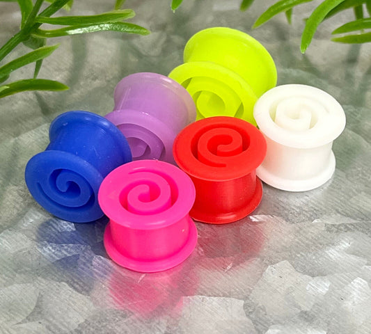 PAIR Spiral Silicone Tunnels Gauges Plugs Earlets Body Jewelry