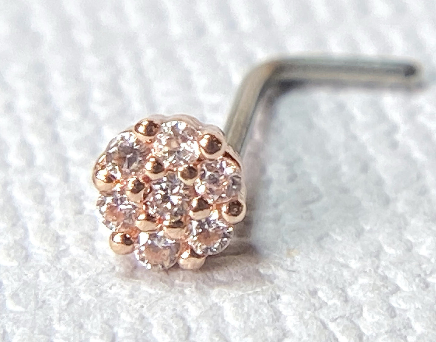 1pc CZ Paved Flower L-Bend 20g Nose Ring Stud Screw 316L Surgical Steel