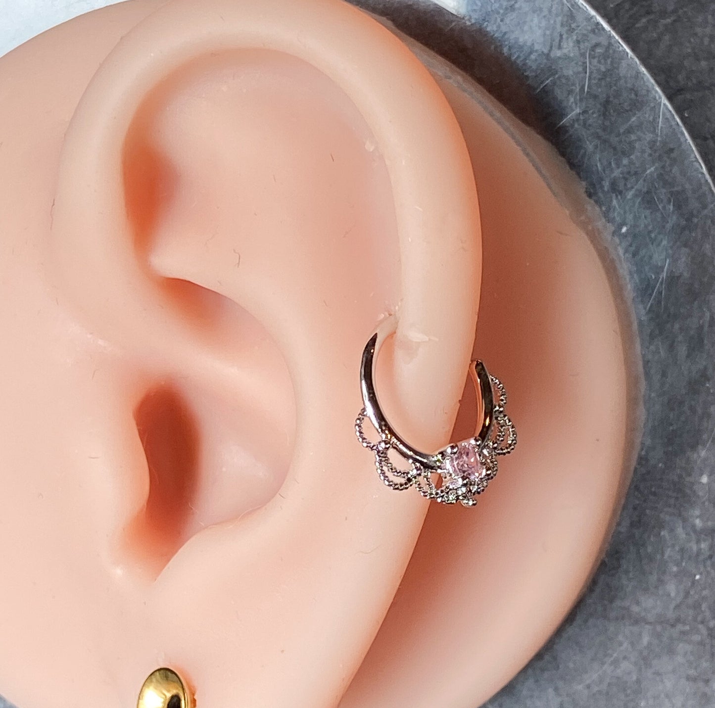 1pc CZ Gem Filigree Hoop Ring Nose Septum Daith Rook Tragus Ear Cartilage