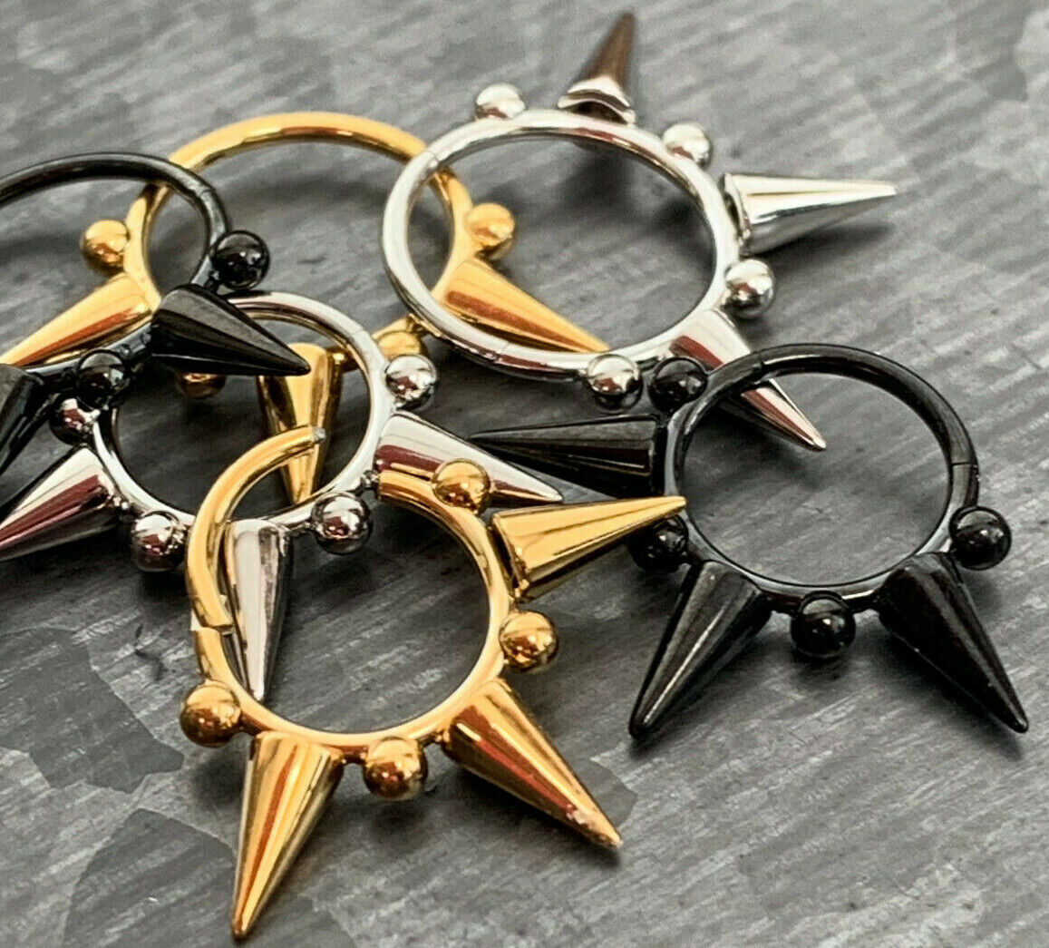 1pc Hinged Segment Ring Septum Clicker Spikes & Balls Helix Cartilage 16g or 18g