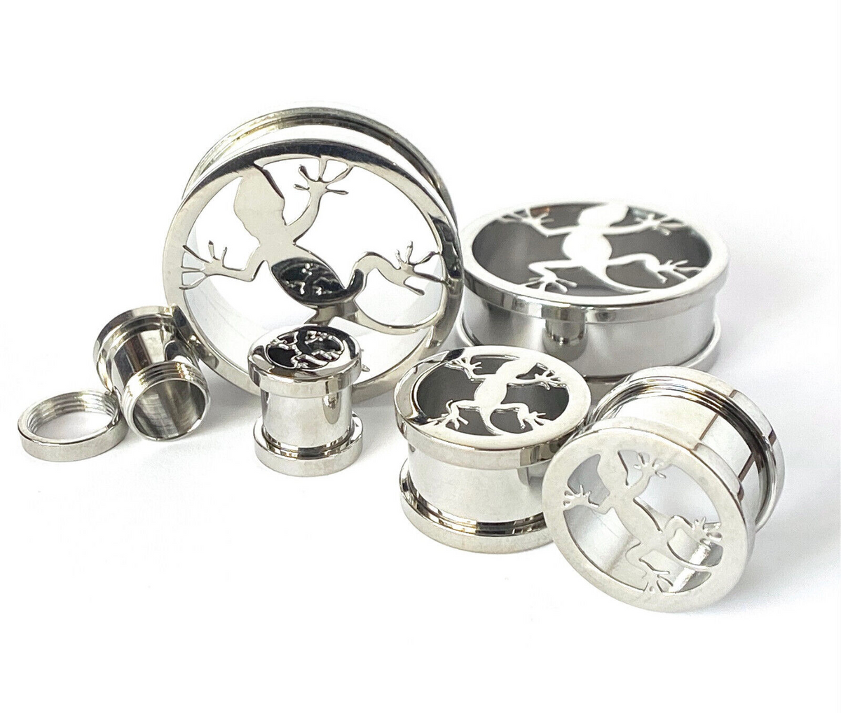 PAIR Lizard Steel Screw Fit Tunnels Plugs Earlets Gauges Gecko Body Jewelry