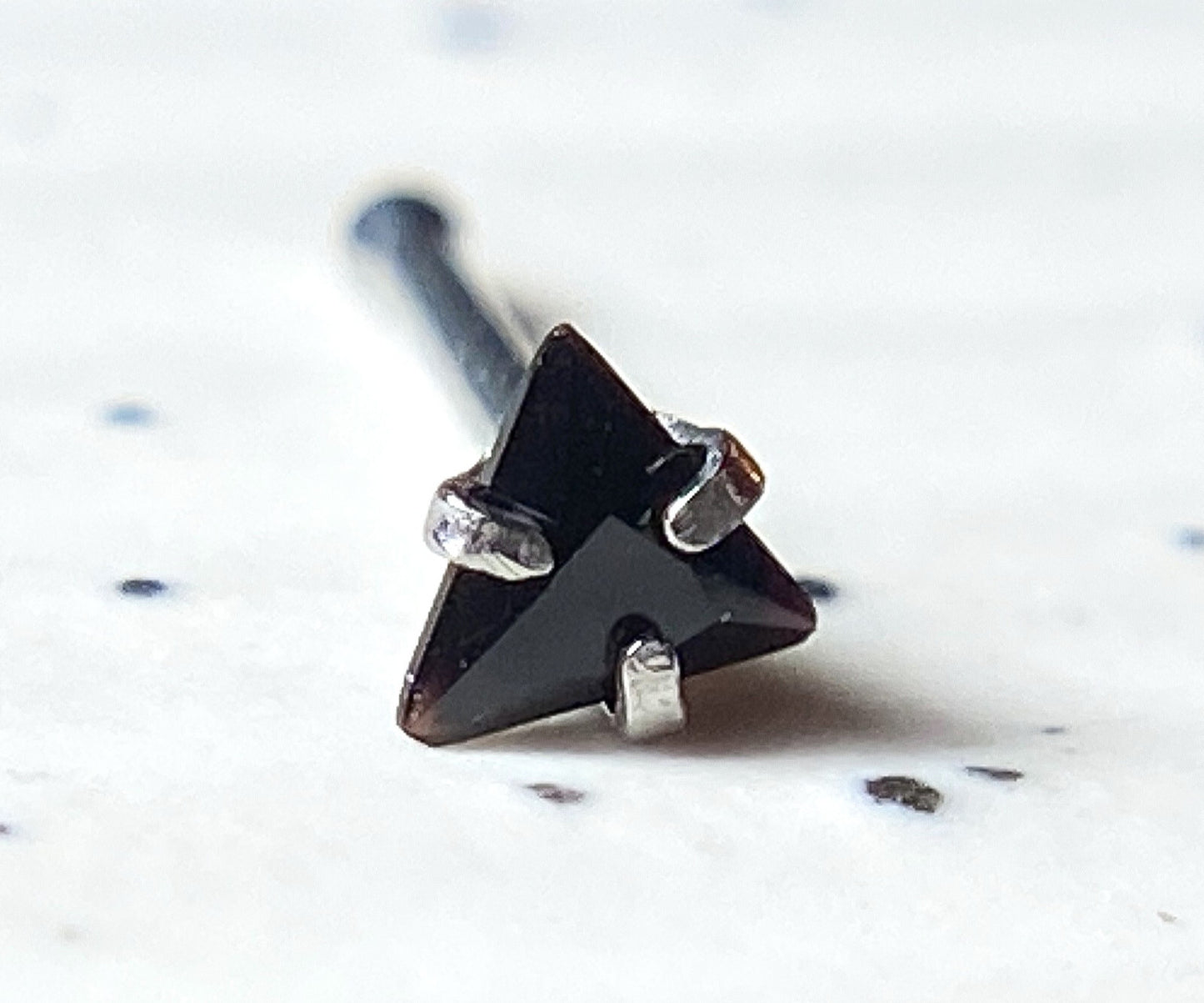 1pc Triangle CZ Gem Top 20g Nose Ring Stud Bone 316L Surgical Steel