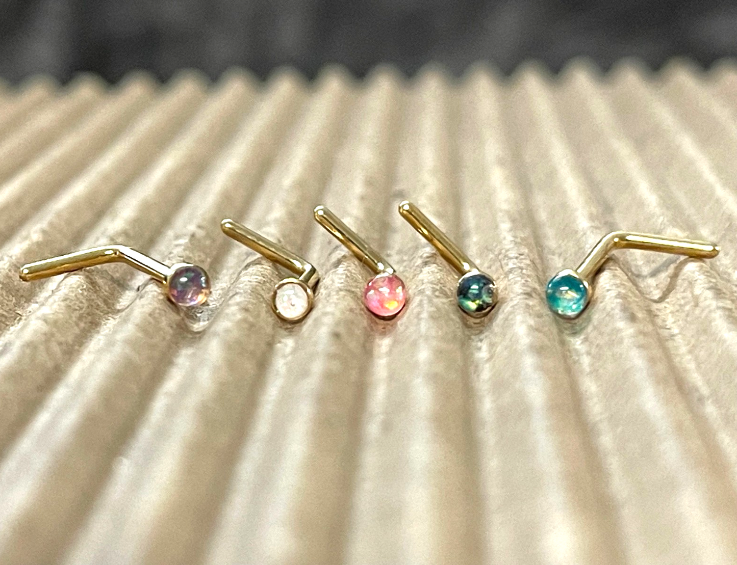 1pc Opal Sparkle L-Bend Gold Plated Nose Ring 316L Steel Body Jewelry