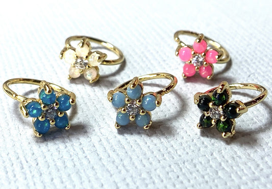 1pc Gold Opal Glitter Flower Hoop Nose / Cartilage Ring Rook Daith Helix Tragus