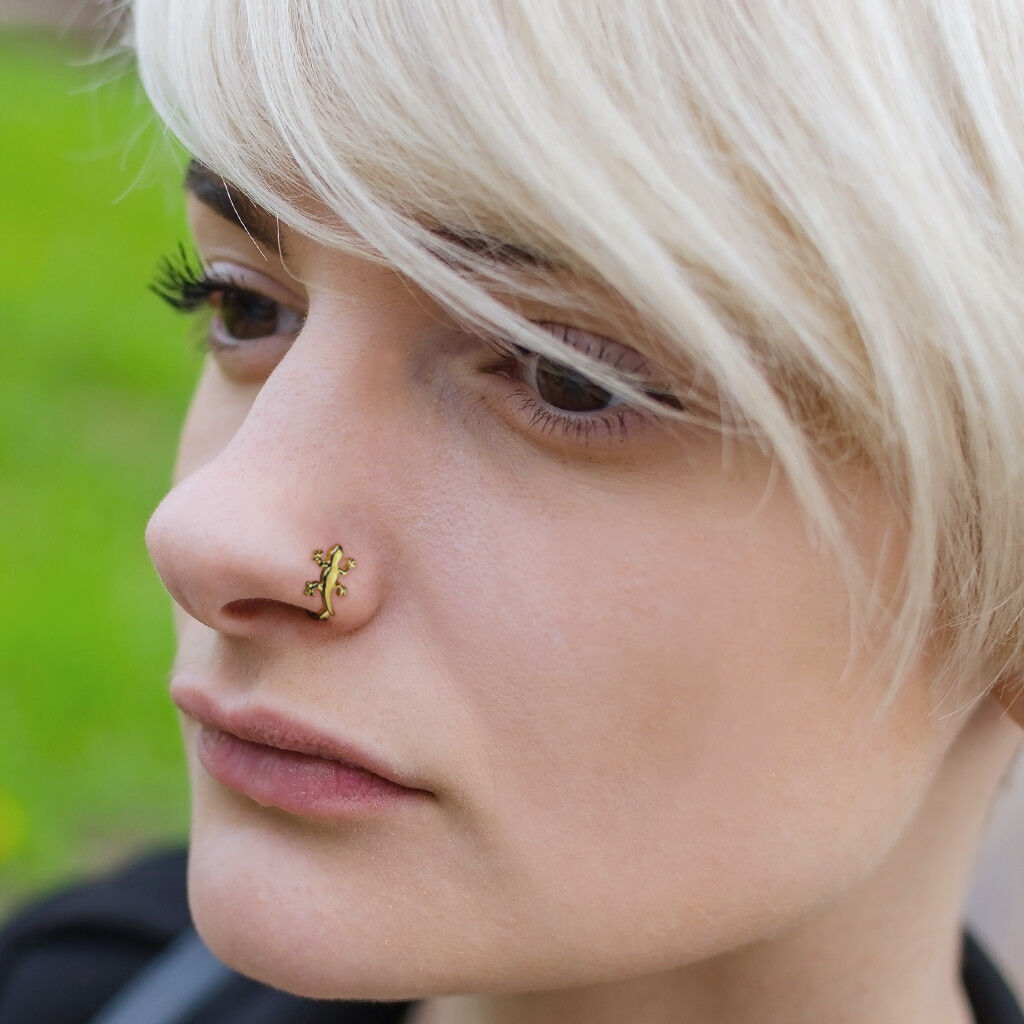 1pc Gecko Lizard Design Stud Nose Crawler Ring