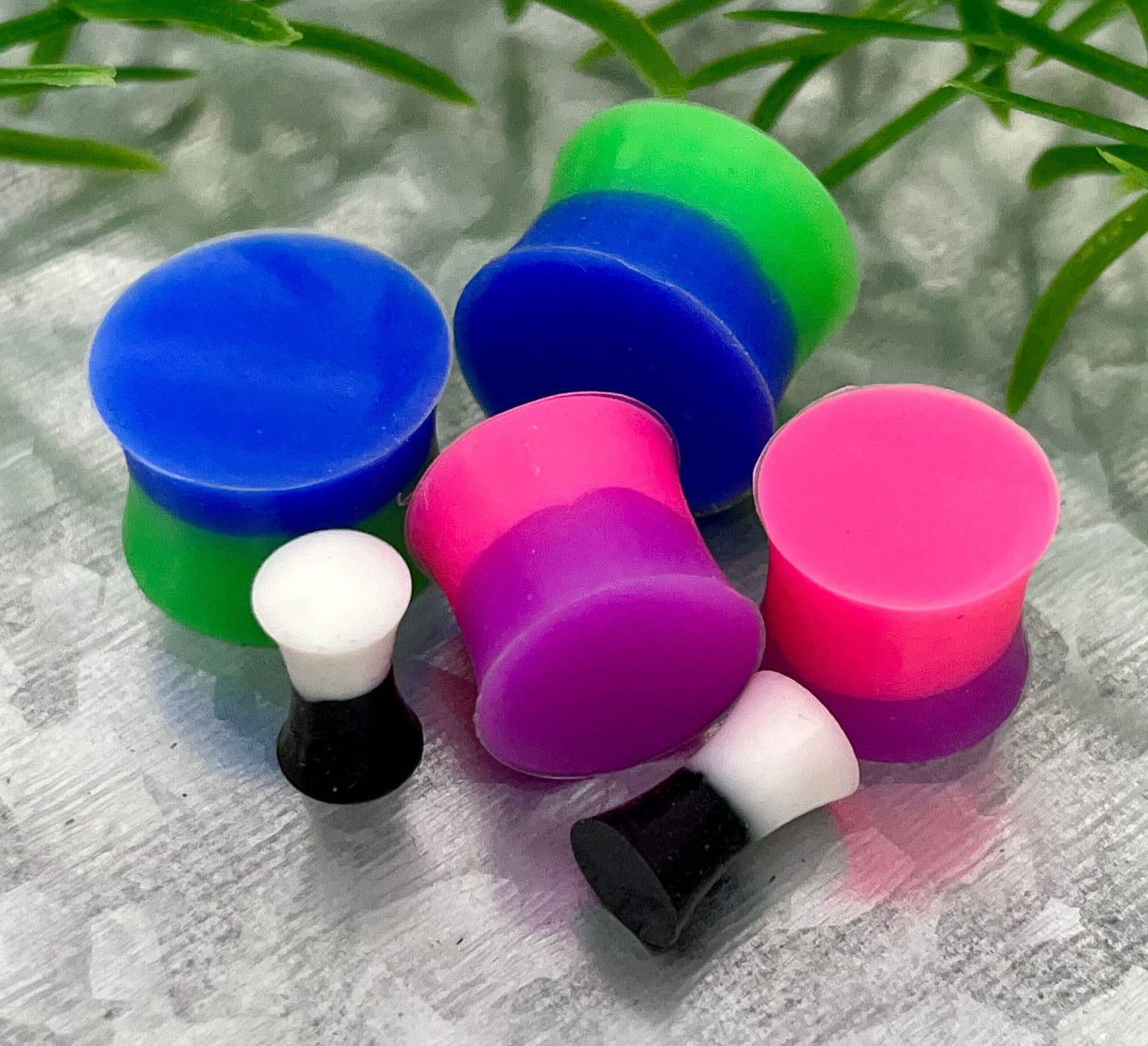 PAIR Dual Color Silicone Plugs Earlets Gauges Tunnels Body Jewelry