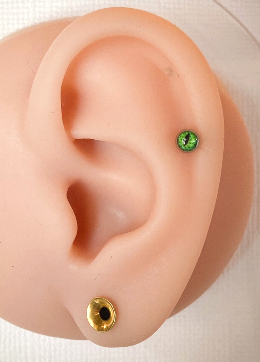 1pc Snake Eye Inlaid Ball Labret Stud Cartilage Ring Monroe 16g 8mm (5/16")