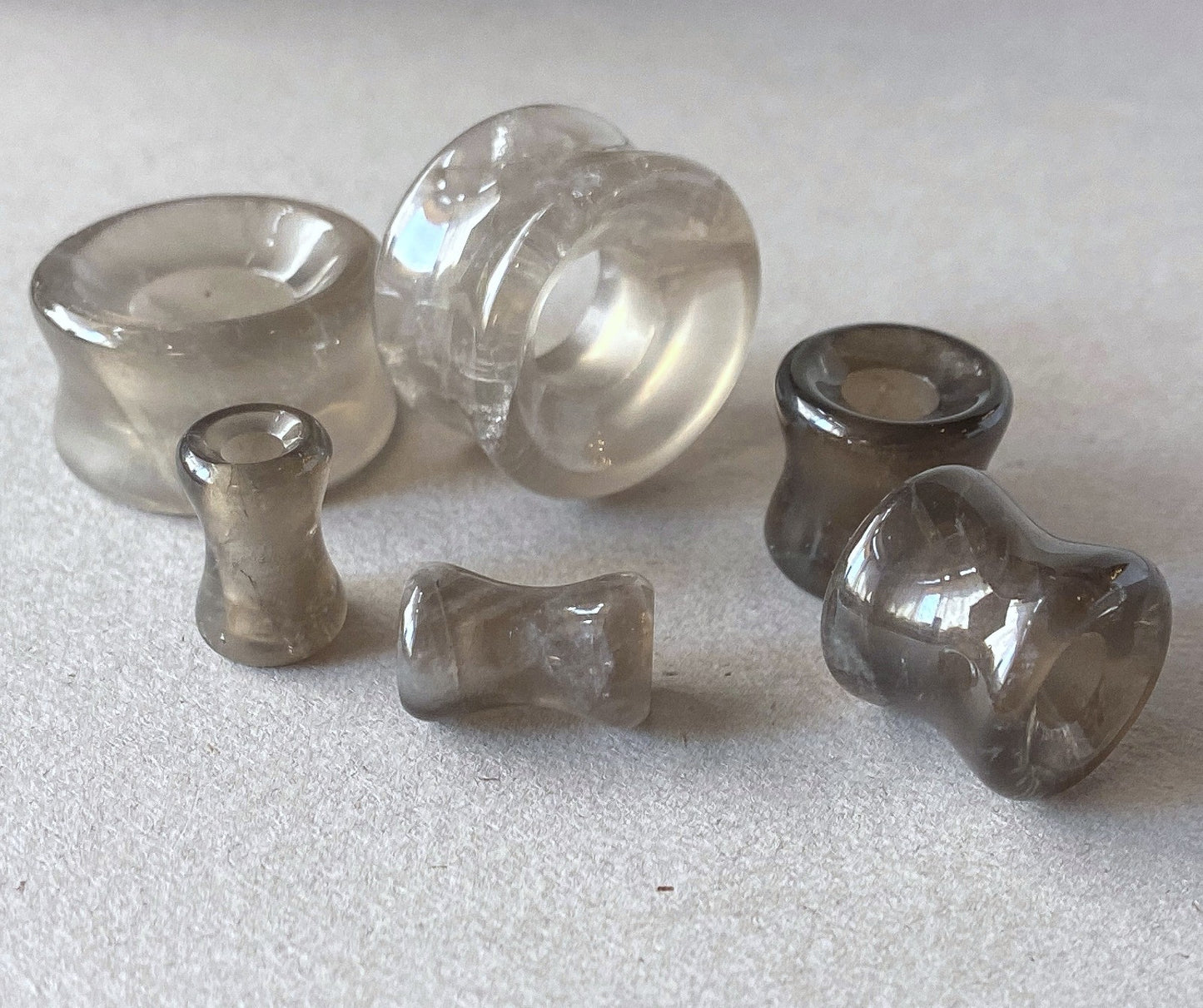 PAIR Smoky Quartz Stone Tunnels Organic Gauges Plugs Body Jewelry