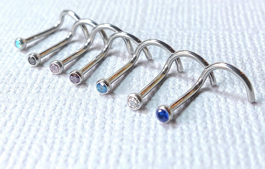 7pc Value Pack Press Fit Gem Surgical Steel Nose Ring Screws - choose 18g or 20g
