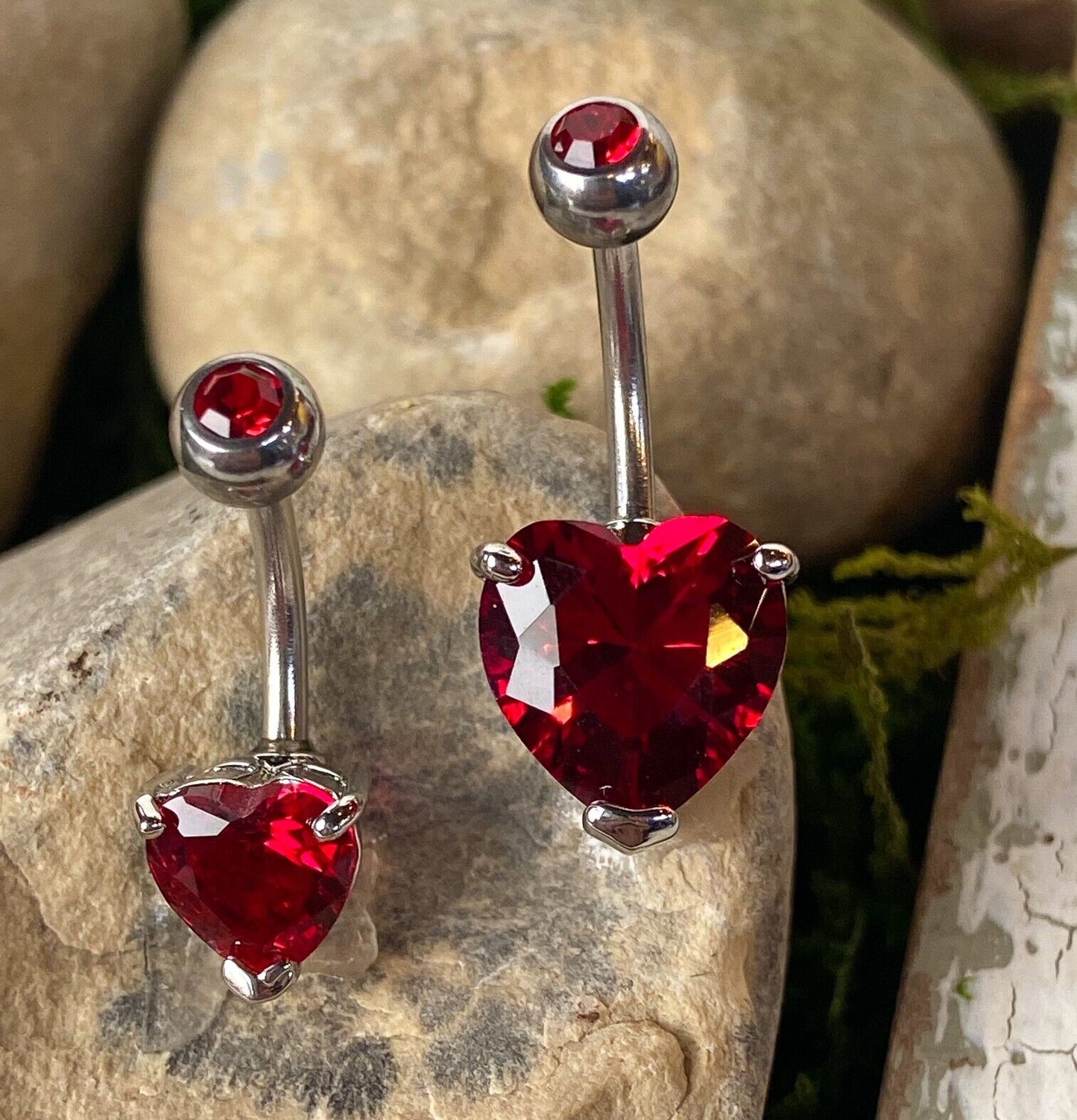 1pc Double Gemmed Heart CZ Gem Prong Set Solitaire Belly Ring Navel Naval