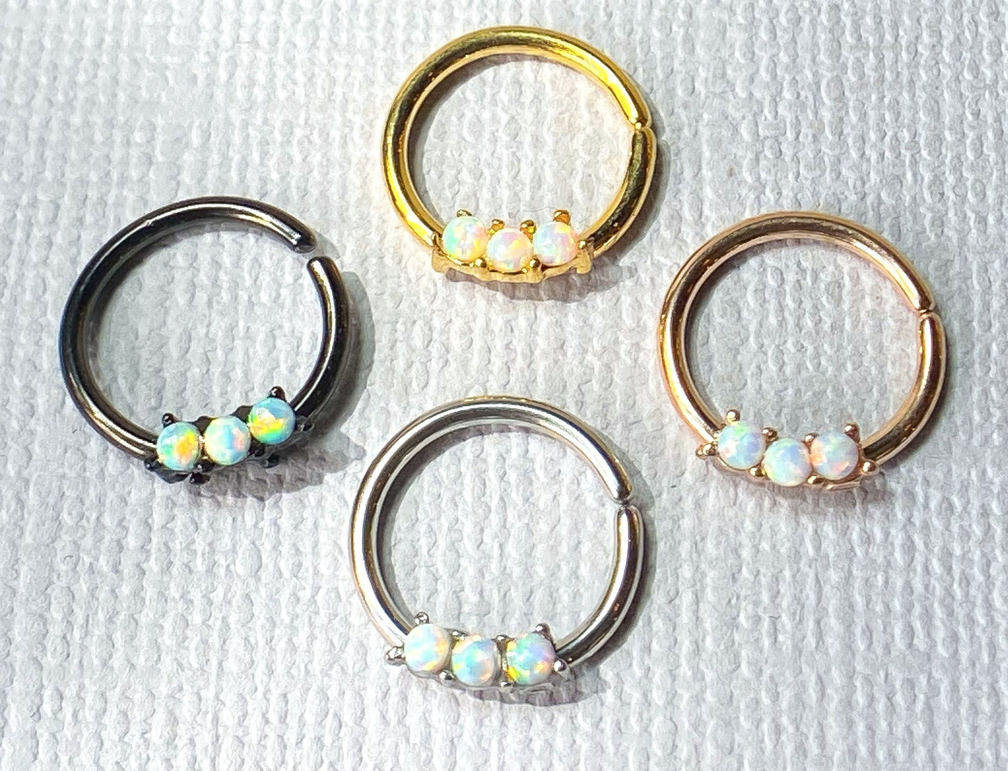 1pc Three Opal Ion Plated Septum / Cartilage Hoop Ring Rook Daith Helix Tragus