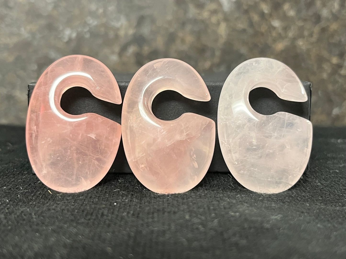 PAIR Rose Quartz Oval Keyhole Hanger Ear Weight Plug Gauges Tunnels Stone