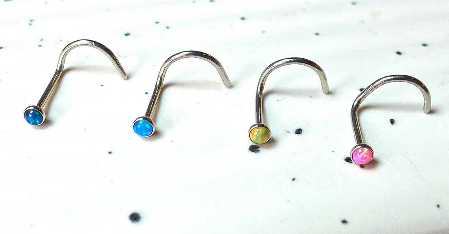 1pc Opal Set Nose Ring Screw 316L Surgical Steel Body Jewelry
