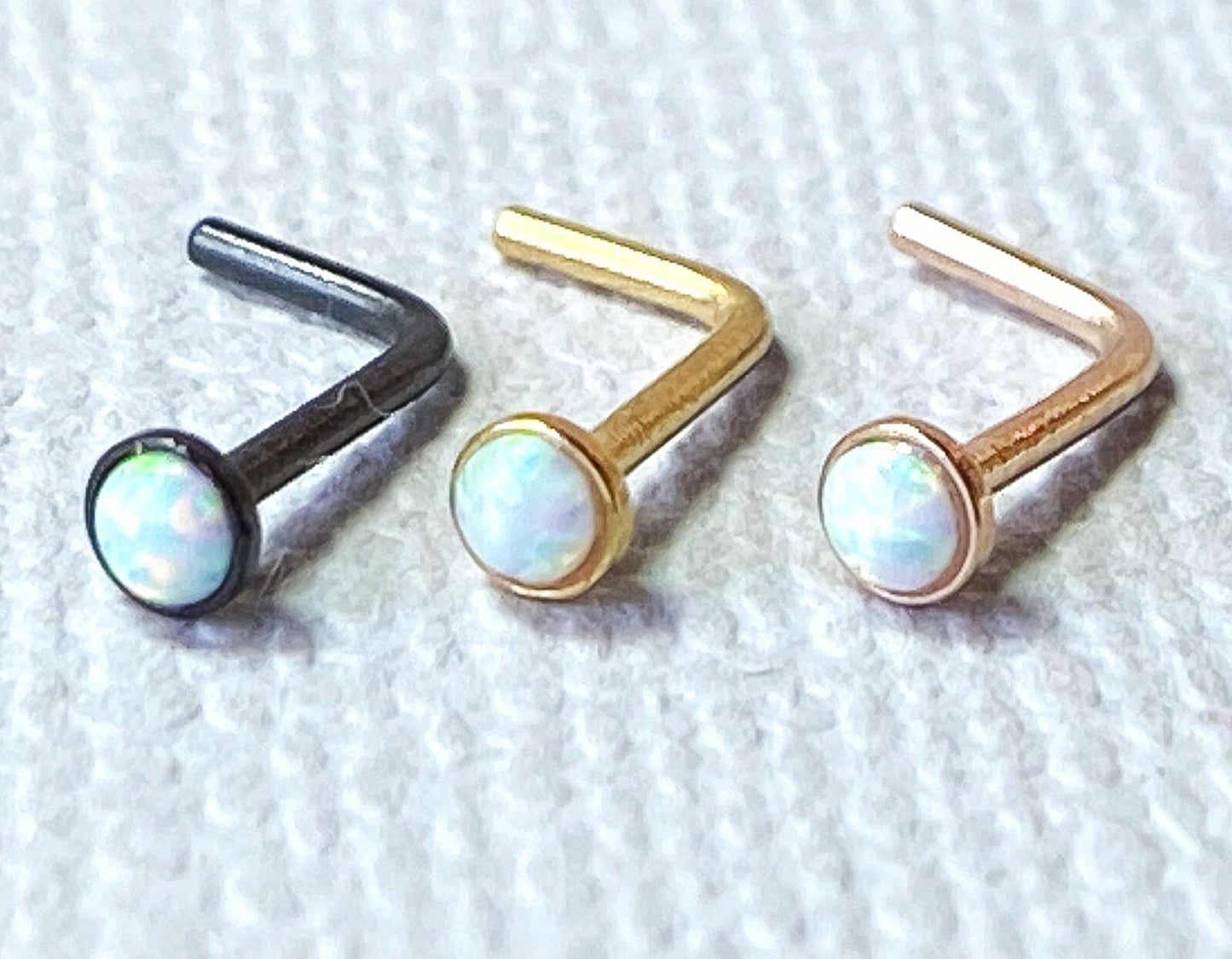 3pcs Value Pack Synthetic Opal Set 20g IP Nose Rings - choose Studs or L-Bend