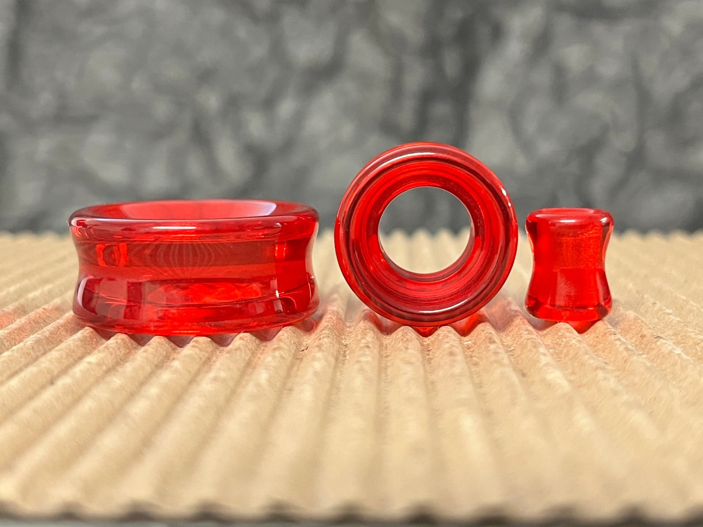 PAIR Red Glass Double Flare Tunnels Plugs Earlets Gauges Body Jewelry