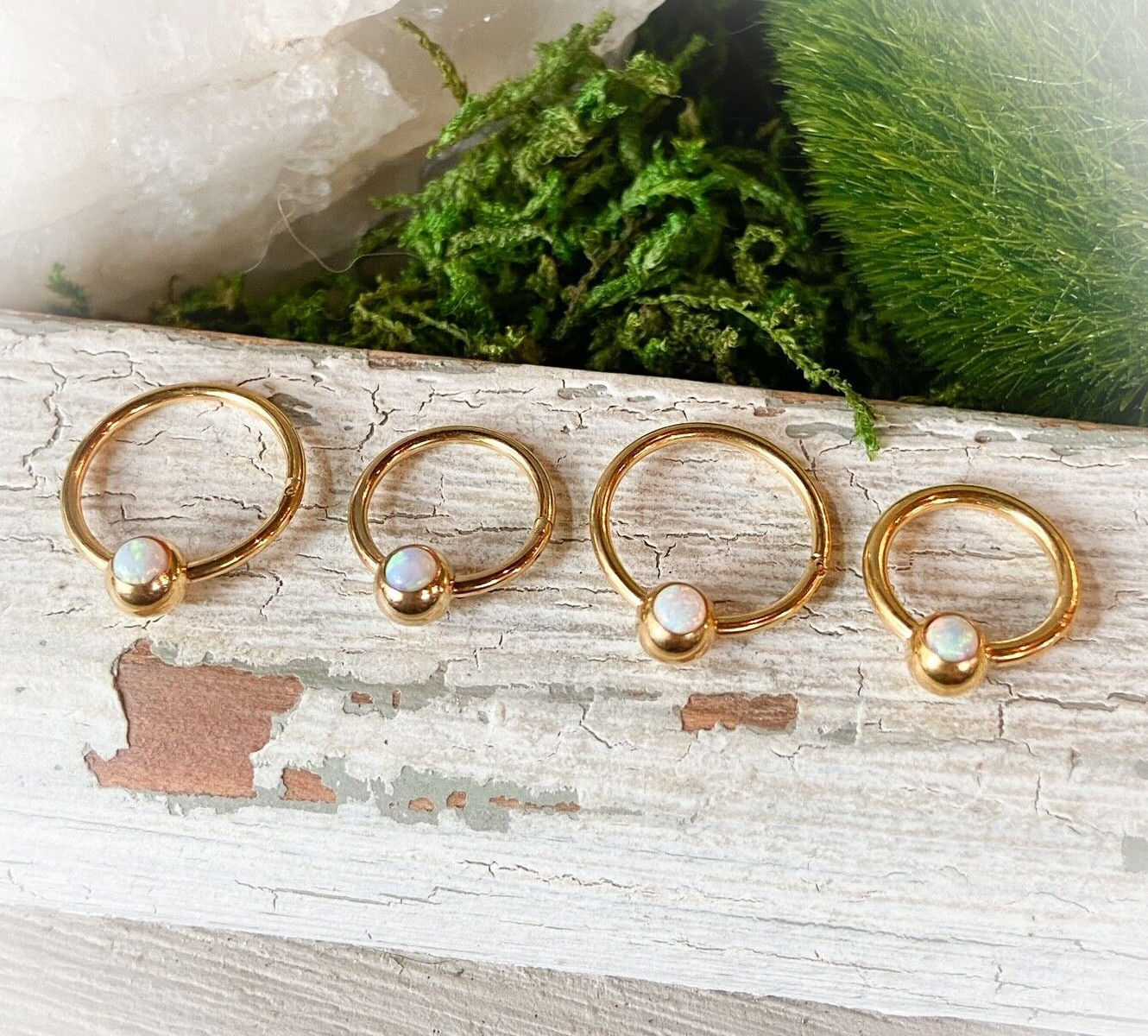 1pc Opal Ball Hinged Segment Ring Septum Clicker Captive Bead Helix Cartilage
