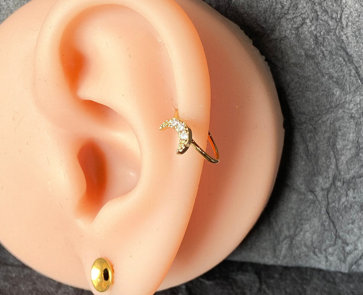 1pc Bendable Hoop / Cartilage Ring CZ Gem Crescent Moon for Nose, Rook, Daith