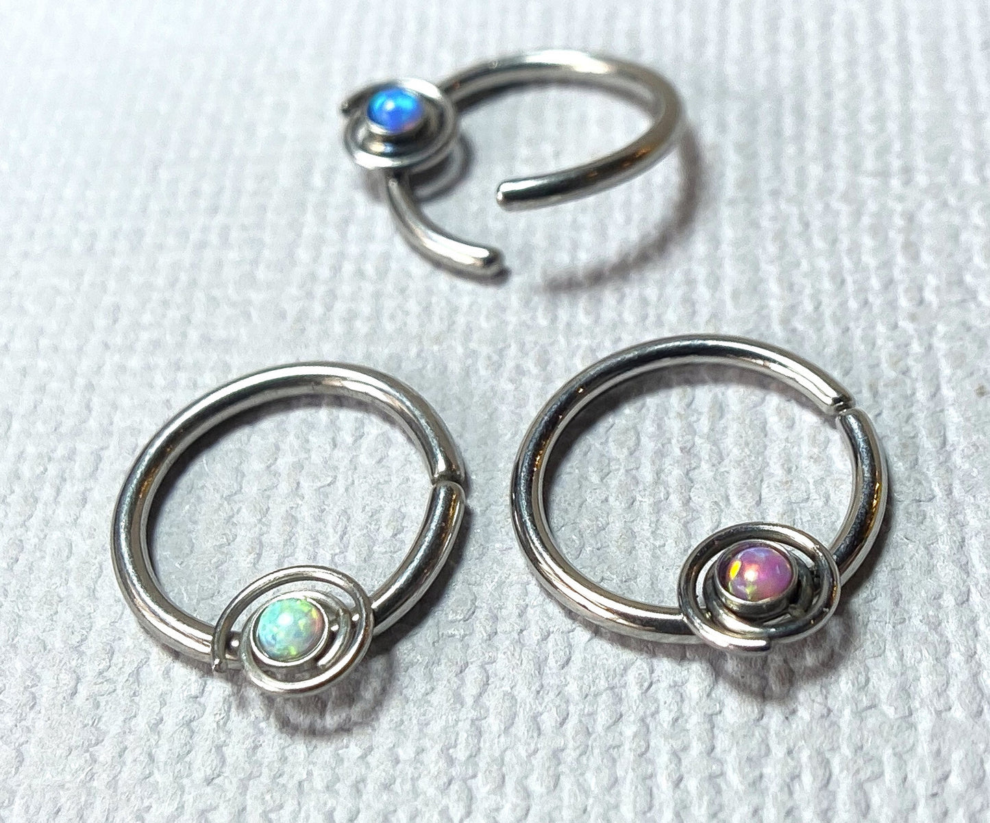 1pc Septum Ring Cartilage Hoop Ring w/ Opal Set Spiral Rook Daith Helix Tragus
