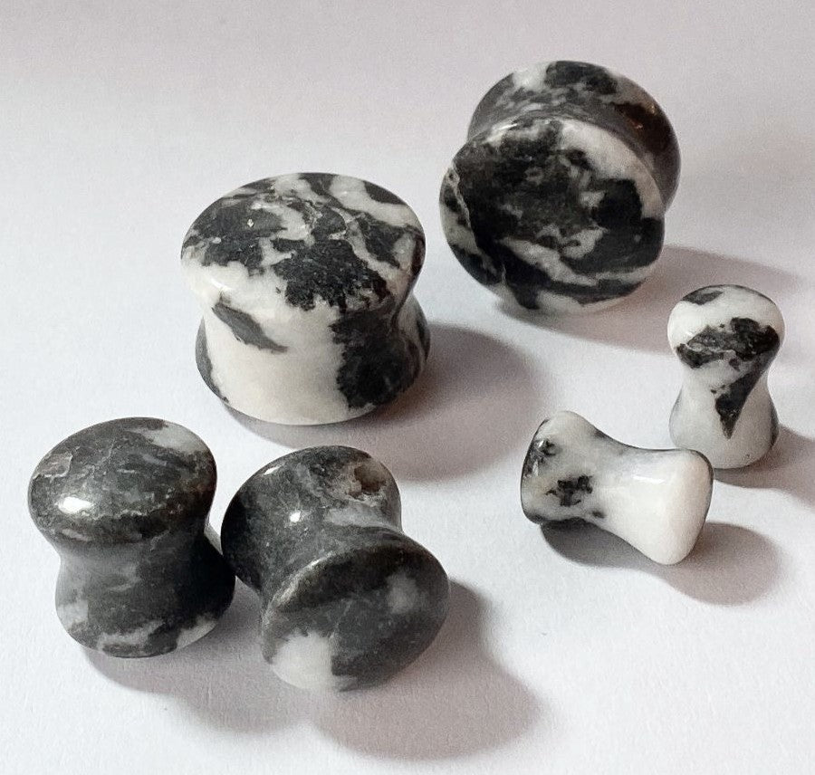 PAIR Natural Zebra Jasper Stone Double Flare Plugs Tunnels Earlet Organic Gauges
