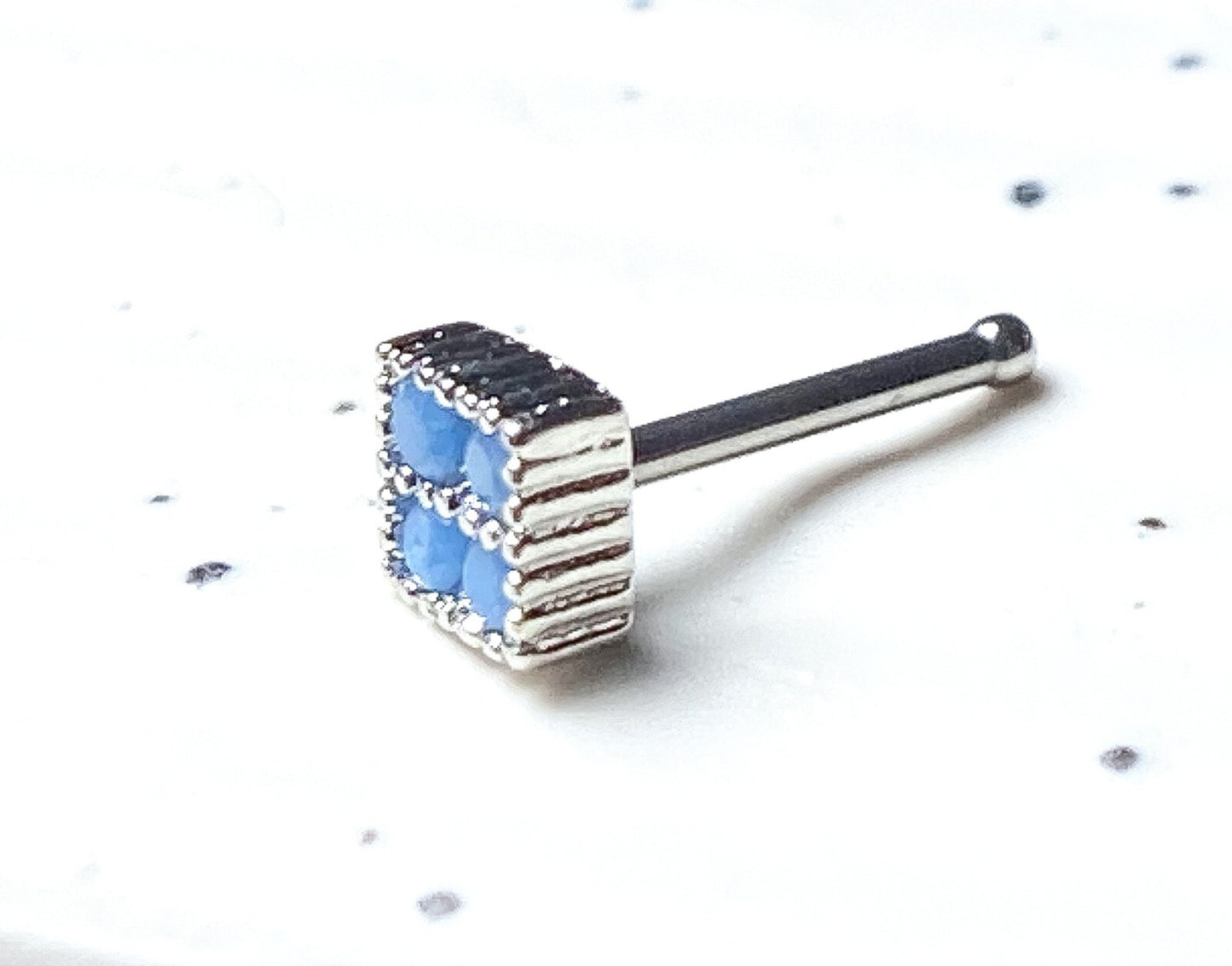 Blue Turquoise Crystals Square Top 20g Surgical Steel Nose Stud Bone Ring